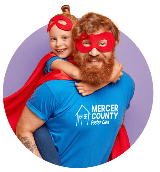 cheerful foster dad with super hero mask